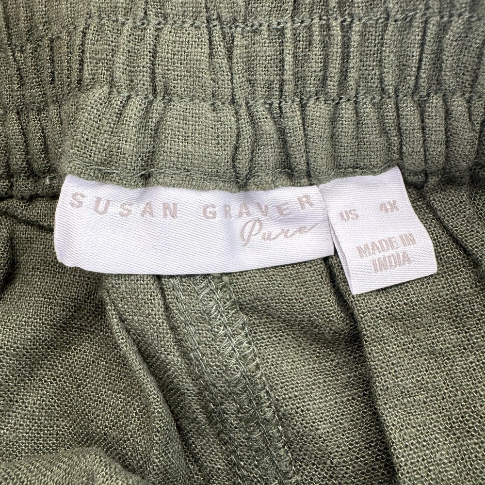 Susan Graver Regular Pure Easy Linen Utility Crop Pant Size 4x Olive Green - Picture 4 of 9